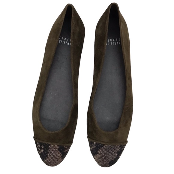 Stuart Weitzman Green Suade Cap Toe Flats Sz 8.5SS - Picture 1 of 9